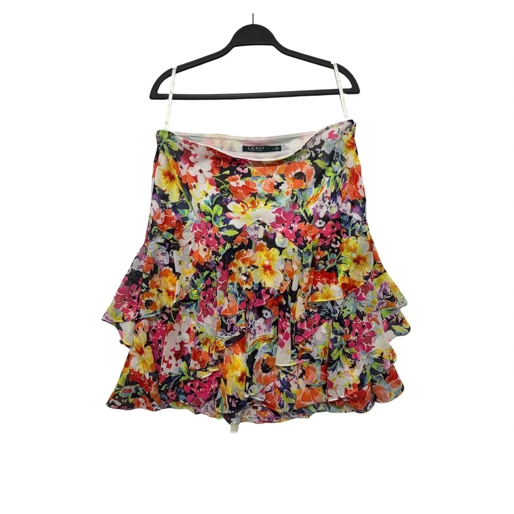 Lauren Ralph Lauren Floral Tiered Ruffle Skirt Multicolor 12 L NWOT New